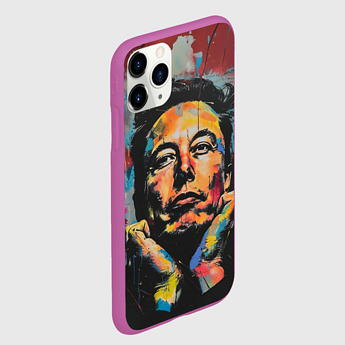 Чехол iPhone 11 Pro матовый Илон Маск граффити портрет / 3D-Фиолетовый – фото 2