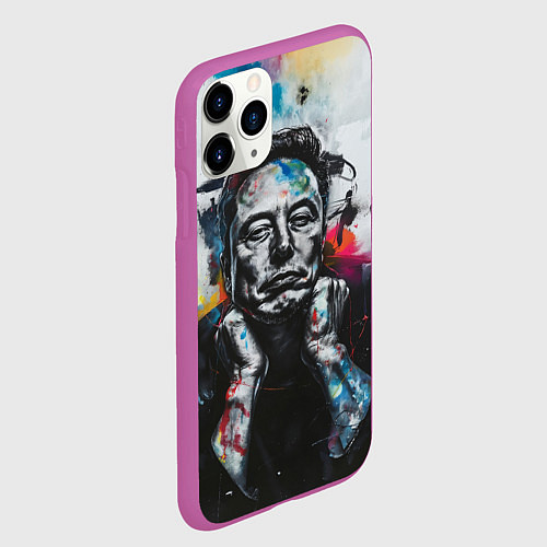 Чехол iPhone 11 Pro матовый Илон Маск граффити портрет на серой стене / 3D-Фиолетовый – фото 2