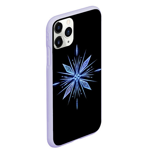 Чехол iPhone 11 Pro матовый Голубая снежинка на черном фоне / 3D-Светло-сиреневый – фото 2