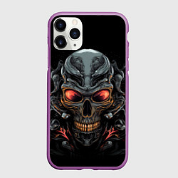 Чехол iPhone 11 Pro матовый Металлический череп мотоциклиста, цвет: 3D-фиолетовый