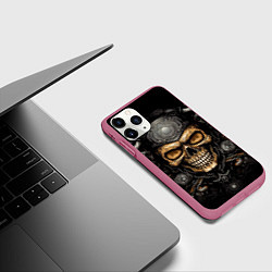 Чехол iPhone 11 Pro матовый Ретро череп мотоциклиста, цвет: 3D-малиновый — фото 2
