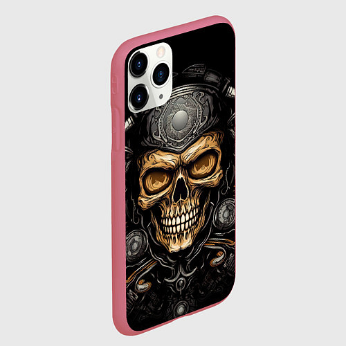Чехол iPhone 11 Pro матовый Ретро череп мотоциклиста / 3D-Малиновый – фото 2