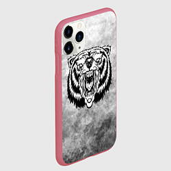 Чехол iPhone 11 Pro матовый Злой медведь на текстурном фоне, цвет: 3D-малиновый — фото 2