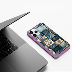 Чехол iPhone 11 Pro матовый Татуировки на дениме, цвет: 3D-фиолетовый — фото 2
