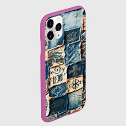 Чехол iPhone 11 Pro матовый Татуировки на дениме, цвет: 3D-фиолетовый — фото 2