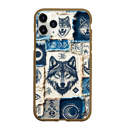 Чехол iPhone 11 Pro матовый Волки на дениме, цвет: 3D-коричневый