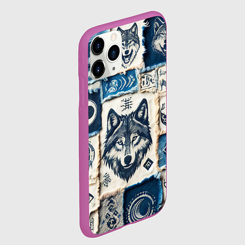 Чехол iPhone 11 Pro матовый Волки на дениме / 3D-Фиолетовый – фото 2