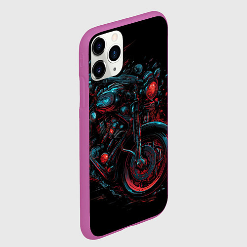 Чехол iPhone 11 Pro матовый Мотоцикл в стиле киберпанк / 3D-Фиолетовый – фото 2