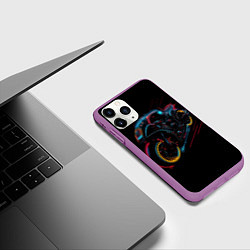 Чехол iPhone 11 Pro матовый Мотоцикл будущего в стиле киберпанк, цвет: 3D-фиолетовый — фото 2