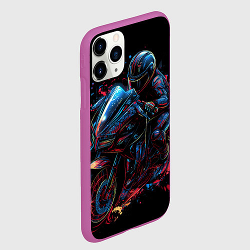 Чехол iPhone 11 Pro матовый Мотоцикл будущего в стиле киберпанк / 3D-Фиолетовый – фото 2
