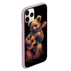 Чехол iPhone 11 Pro матовый Большой плюшевый медведь играет на гитаре, цвет: 3D-розовый — фото 2