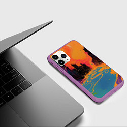 Чехол iPhone 11 Pro матовый Абстрактная городская улица со зданиями и река, цвет: 3D-фиолетовый — фото 2