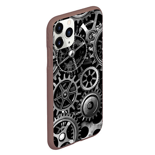 Чехол iPhone 11 Pro матовый Стимпанк стальные механизмы паттерн / 3D-Коричневый – фото 2