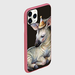 Чехол iPhone 11 Pro матовый Жеребенок в колпачке - милая зебра, цвет: 3D-малиновый — фото 2