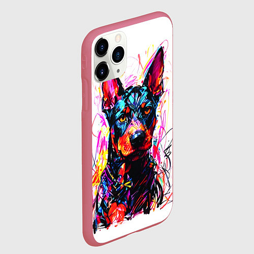 Чехол iPhone 11 Pro матовый Доберман маркерами / 3D-Малиновый – фото 2