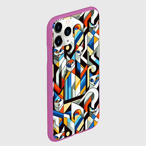 Чехол iPhone 11 Pro матовый Узор с котами / 3D-Фиолетовый – фото 2