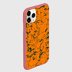 Чехол iPhone 11 Pro матовый Оранжевый с брызгами зеленой краски, цвет: 3D-малиновый — фото 2