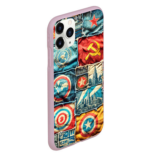 Чехол iPhone 11 Pro матовый Пэчворк джинсы в СССР / 3D-Розовый – фото 2