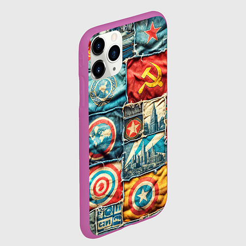 Чехол iPhone 11 Pro матовый Пэчворк джинсы в СССР / 3D-Фиолетовый – фото 2