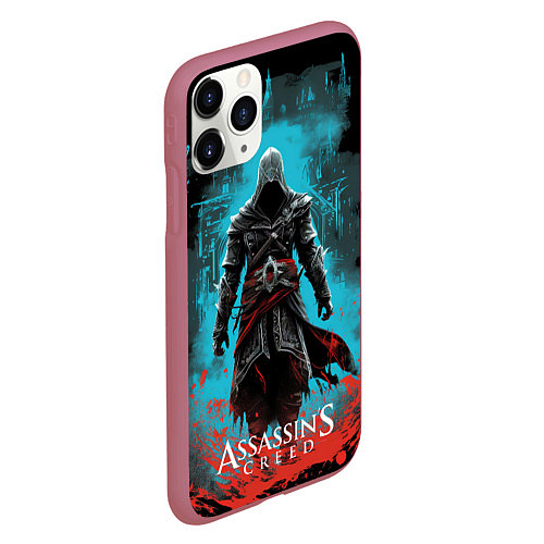 Чехол iPhone 11 Pro матовый Assassins creed подводный город / 3D-Малиновый – фото 2