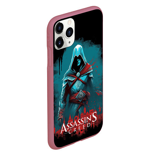 Чехол iPhone 11 Pro матовый Assassins creed синий дым / 3D-Малиновый – фото 2