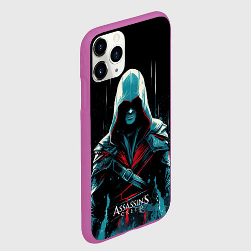 Чехол iPhone 11 Pro матовый Assassins creed ночной образ / 3D-Фиолетовый – фото 2