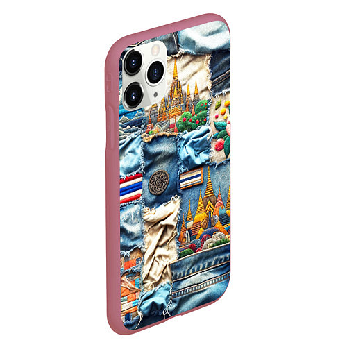 Чехол iPhone 11 Pro матовый Пэчворк из Тайланда / 3D-Малиновый – фото 2