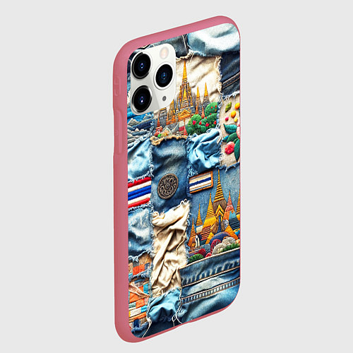 Чехол iPhone 11 Pro матовый Пэчворк из Тайланда / 3D-Малиновый – фото 2