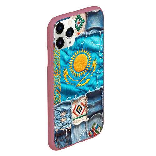 Чехол iPhone 11 Pro матовый Пэчворк джинсы в Казахстане / 3D-Малиновый – фото 2