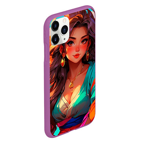 Чехол iPhone 11 Pro матовый Girl в кимоно / 3D-Фиолетовый – фото 2