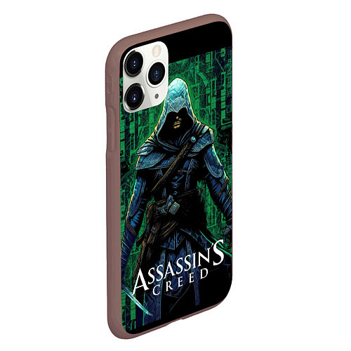 Чехол iPhone 11 Pro матовый Assassins creed зеленый стиль матрицы / 3D-Коричневый – фото 2