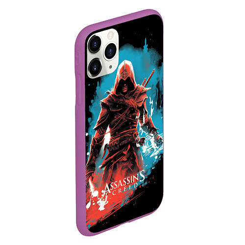 Чехол iPhone 11 Pro матовый Assassins creed фон абстрактный / 3D-Фиолетовый – фото 2