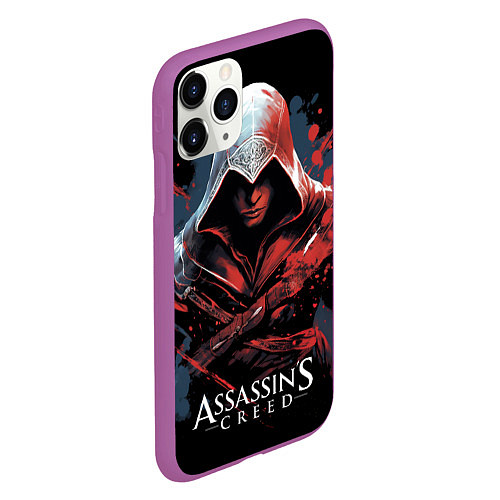 Чехол iPhone 11 Pro матовый Assassins creed красная краска / 3D-Фиолетовый – фото 2