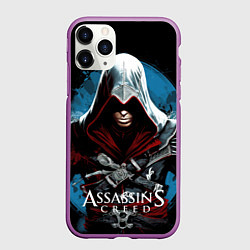 Чехол iPhone 11 Pro матовый Assassins creed темный синий фон, цвет: 3D-фиолетовый