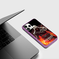 Чехол iPhone 11 Pro матовый Assassins creed огненный фон вокруг, цвет: 3D-фиолетовый — фото 2