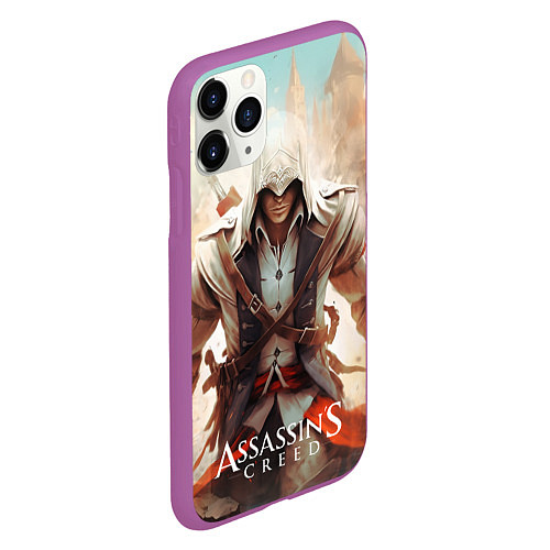 Чехол iPhone 11 Pro матовый Assassins creed большой город / 3D-Фиолетовый – фото 2