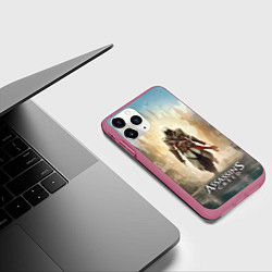 Чехол iPhone 11 Pro матовый Assassins creed на фоне дворца, цвет: 3D-малиновый — фото 2