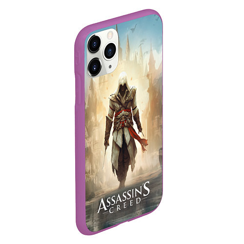 Чехол iPhone 11 Pro матовый Assassins creed на фоне дворца / 3D-Фиолетовый – фото 2