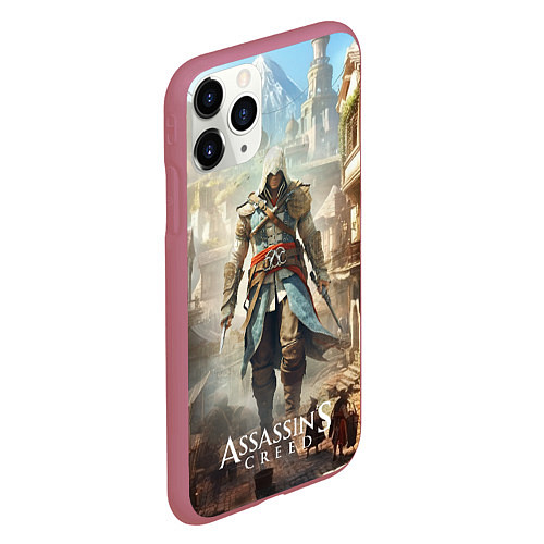 Чехол iPhone 11 Pro матовый Assassins creed старый город / 3D-Малиновый – фото 2