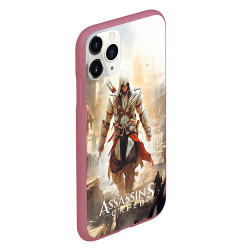 Чехол iPhone 11 Pro матовый Assassins creed старый город / 3D-Малиновый – фото 2