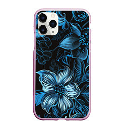 Чехол iPhone 11 Pro матовый Синие цветы абстракции