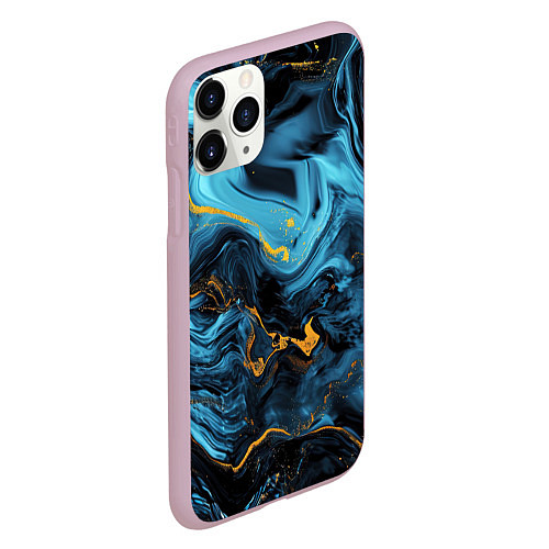 Чехол iPhone 11 Pro матовый Синяя абстракция с золотым напылением / 3D-Розовый – фото 2