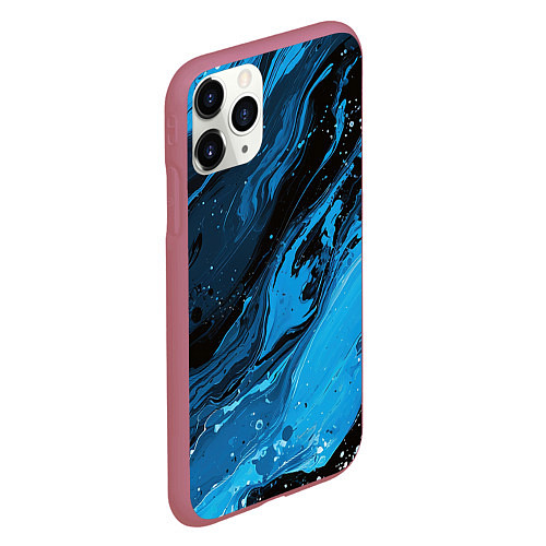 Чехол iPhone 11 Pro матовый Черно-синяя абстракция геометрическая / 3D-Малиновый – фото 2