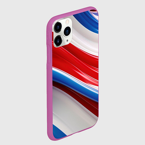 Чехол iPhone 11 Pro матовый Объемные волны абстракции красно-сине-белые / 3D-Фиолетовый – фото 2