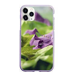 Чехол iPhone 11 Pro матовый Геометрический пейзаж фиолетовый и зеленый