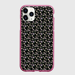 Чехол iPhone 11 Pro матовый Паттерн мелкие цветочки чёрный, цвет: 3D-малиновый