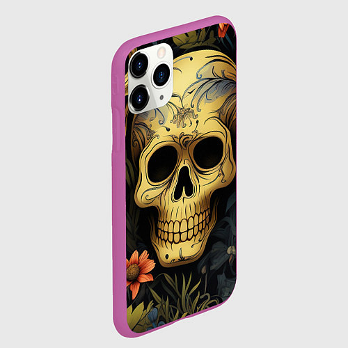 Чехол iPhone 11 Pro матовый Осенние черепа / 3D-Фиолетовый – фото 2