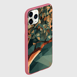 Чехол iPhone 11 Pro матовый Полигональное дерево с зелеными листьями, цвет: 3D-малиновый — фото 2