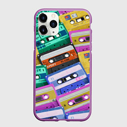 Чехол iPhone 11 Pro матовый Аудио кассеты разноцветные, цвет: 3D-фиолетовый