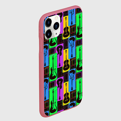 Чехол iPhone 11 Pro матовый Красочные гитары / 3D-Малиновый – фото 2